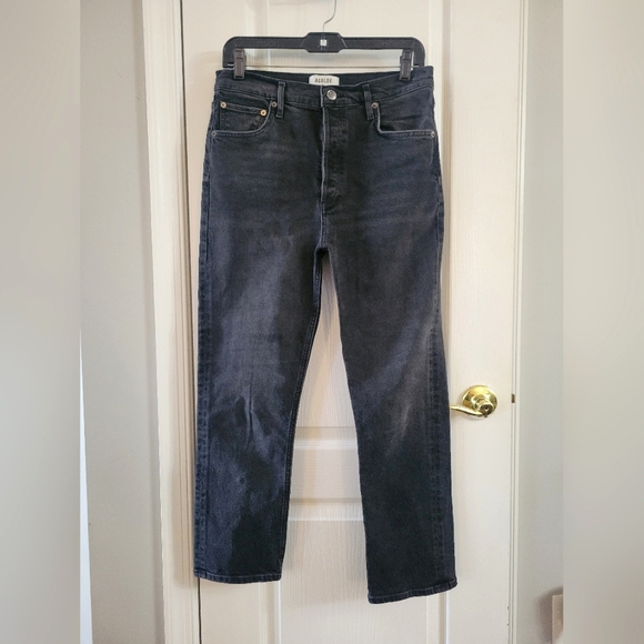 AGOLDE Riley High Rise Straight Crop Button Fly Cotton Jeans Panoramic Black 29 - Picture 1 of 11